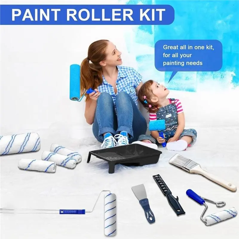 ABYN-House Paint Roller Tool Kit Wall Ceiling Painting Supplies Kit Complete Home-Interior Paint Tools Set