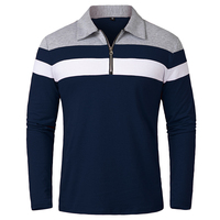 Men's Long Sleeve Striped Polo Shirts 1/4 Zip Cotton Patchwork Collared Shirt Casual Fashion Pullover Slim Fit Golf Shirt