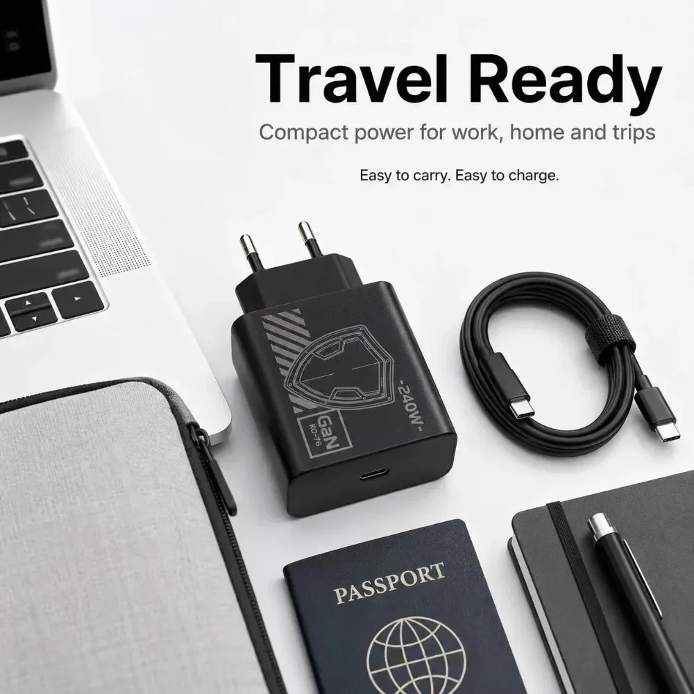 Durable 240W GaN Mechanical Multi‑Port USB Travel Charger EU US Plug Power Adapter for Phone Laptop Tablet Travel Work