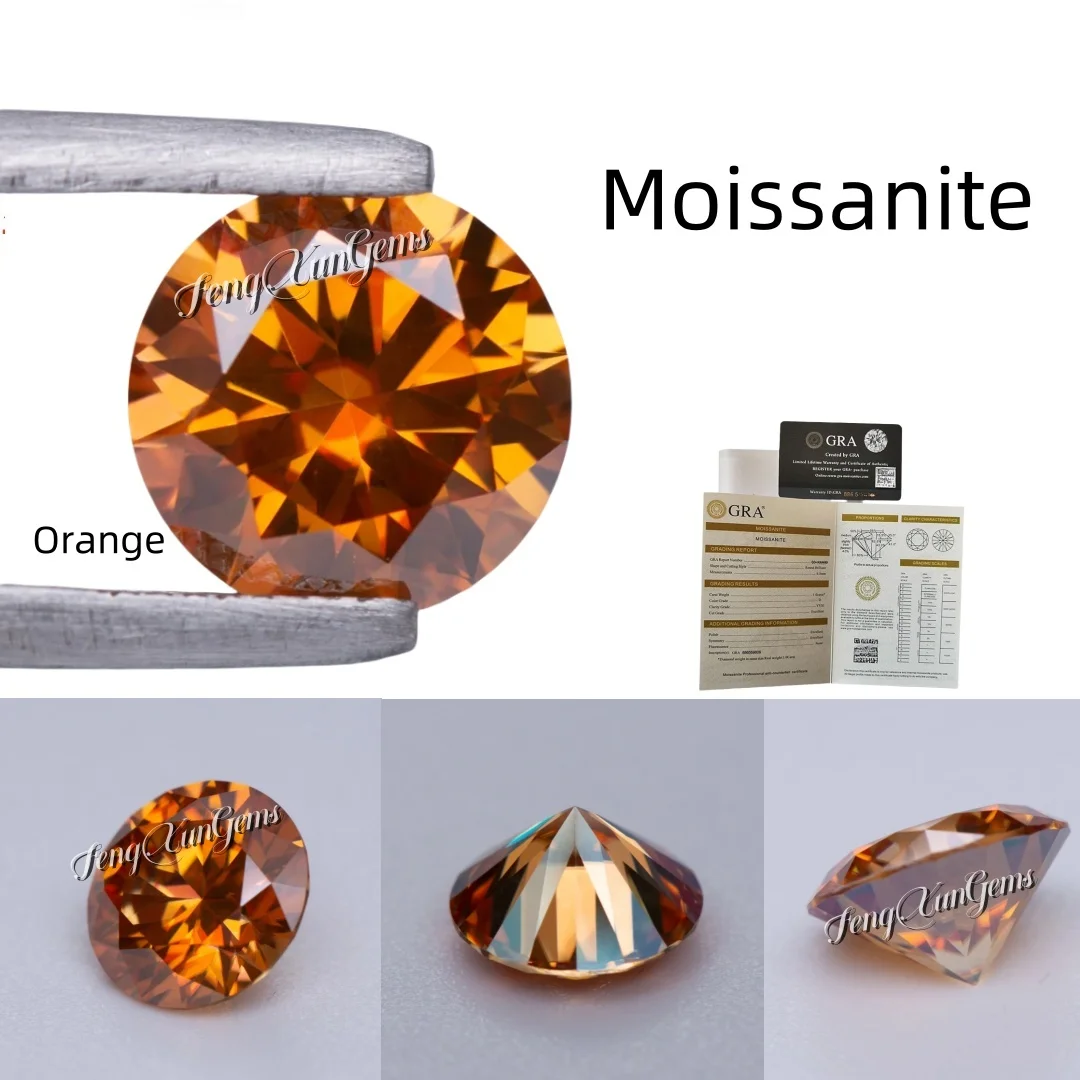 

[Factory Price] Round shape Loose Moissanite Stones Orange 0.1~6ct Excellent Cut With GRA Certificate Lab Grown Gems for Inlay