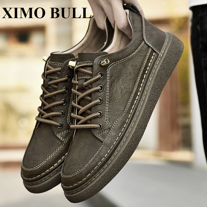 

XIMO BULL2025Новая летняя дышащая повседневная спортивная обувь, черная обувь из воловьей кожи, натуральная кожа, модная мужская обувь, спортивная обувь