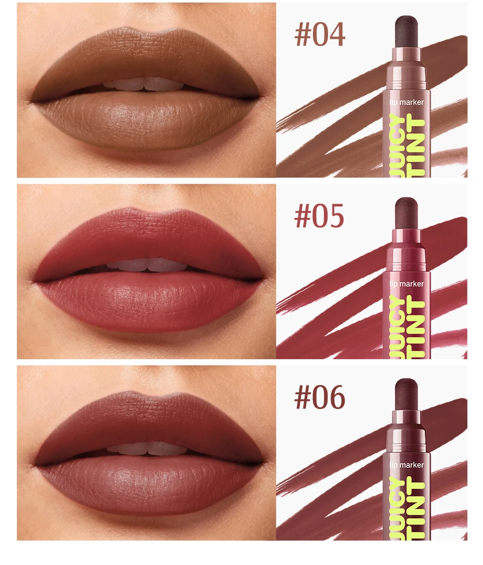 Lip Dye Marker Lipstick Pen High Pigment Lip Stain Long Lasting Smudge Proof Non Stick Cup Lip Tint Makeup Lips Contour Cosemtic