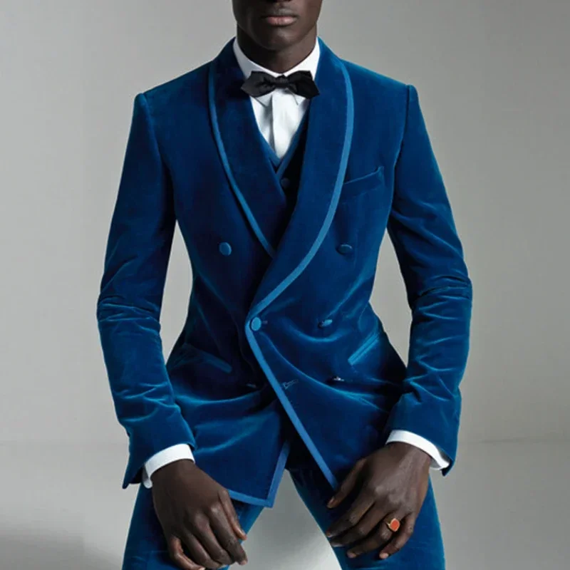 

Double Breasted Velvet Suits For Men 3 Piece Slim Fit African Fashion Custom Groom Wedding Tuxedo Prom Wedding Costume 2025
