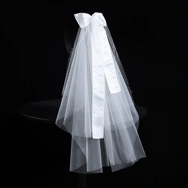 Bride's veil Double layer vintage bow knot Sen series travel photography light gauze Short wedding veil Small head dress Wedding