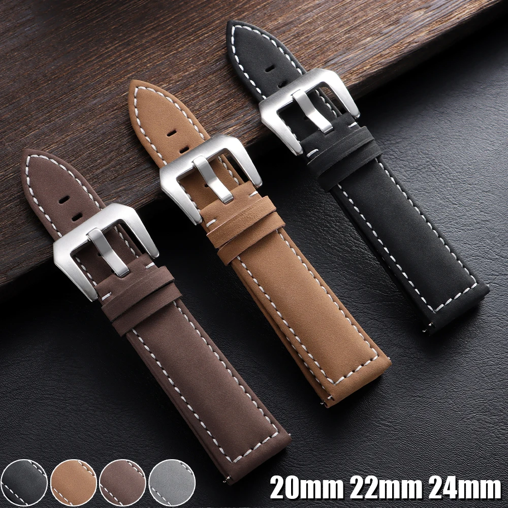 Echtes Leder-Uhrenarmband, Schnellverschluss, 20 mm, 22 mm, 24 mm, Uhrenarmbänder für Samsung Galaxy Watch für Panerai, Nähte, braune Riemen