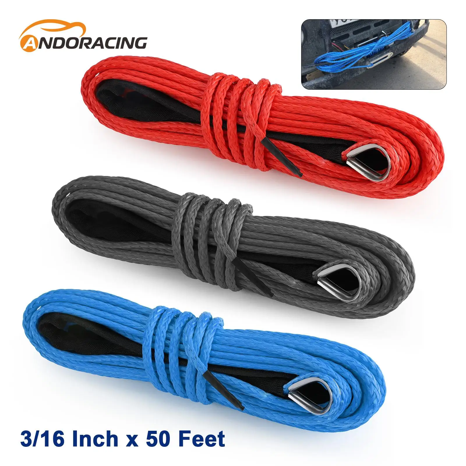 3/16 Inch x 50 Feet 8350 LBS Winch Rope Cable ATV/UTV Synthetic Winch Rope Winch Line Replacement with Protective Sleeve Suits