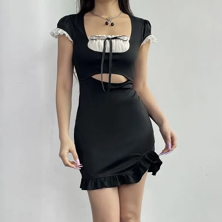 

2024 Summer New Women's Dress Fake Two Piece Panel Wrapped Hip Short Skirt