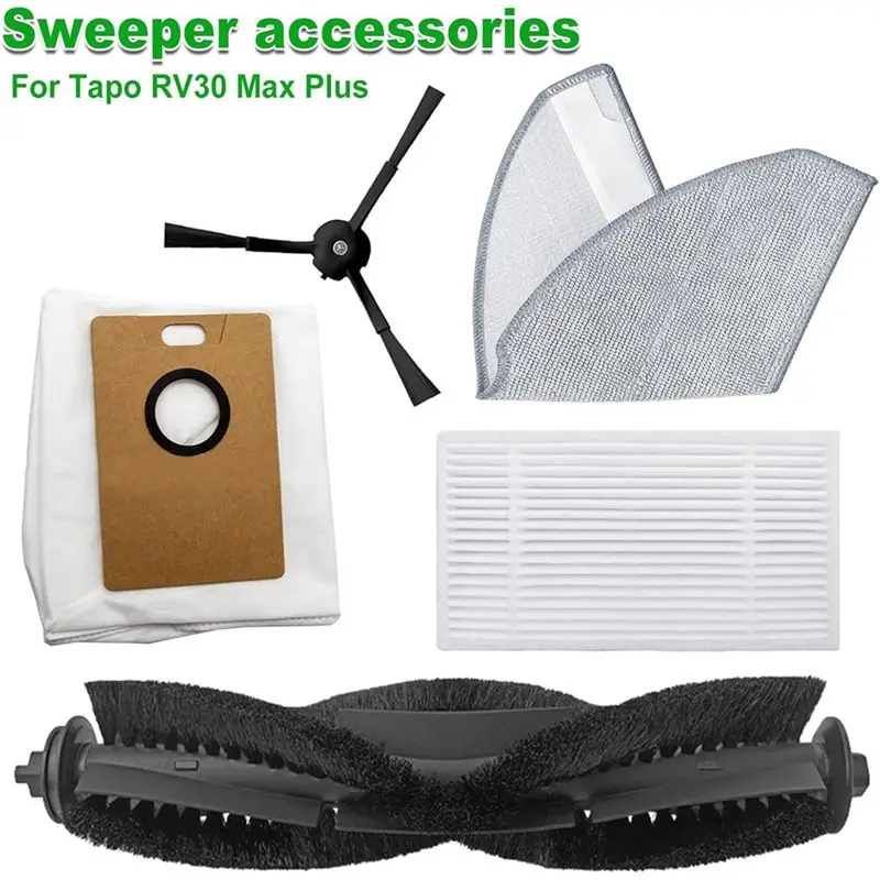HLZS-19PCS Vacuum Accessories For Tapo RV30 Max/RV30 Max Plus/RV20 Max/RV20 Max Plus Main Side Brush Filters Mop Cloth Dust Bags