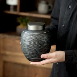 Black Ceramics Pet Urn, Creative Pattern, Unique Pet Urns, Cremation, Surviving Your Pet, Suitable for Dog, Cat, Grey Storage Ta