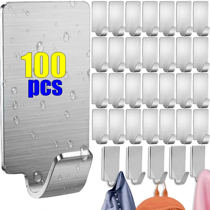Mini gancho autoadhesivo de acero inoxidable, ganchos para colgar en la pared de alta resistencia, estante de almacenamiento de toallas de baño, organizador de cocina, 5-100 Uds.
