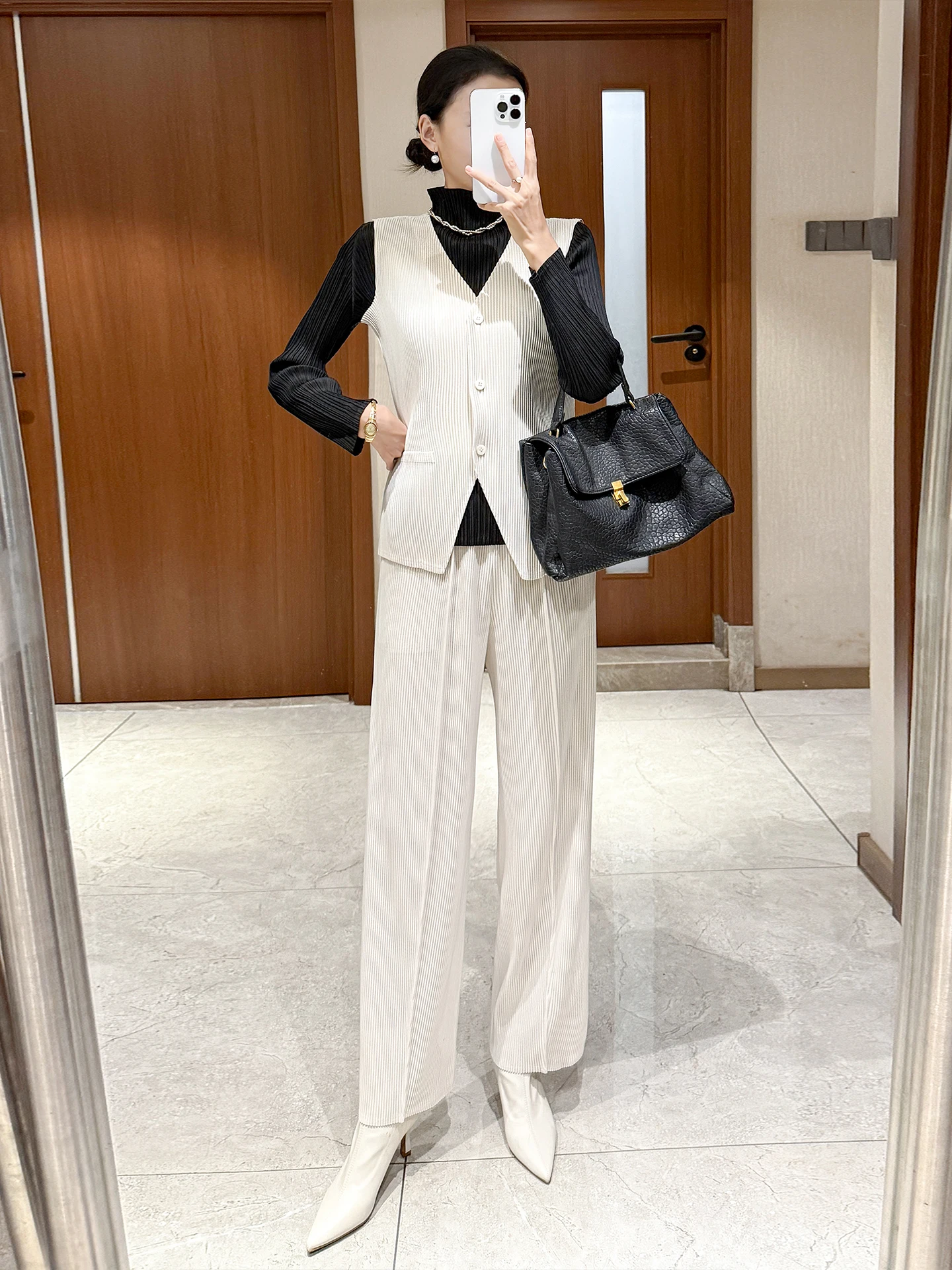 

Женский элегантный комплект из двух предметов, однотонный однобортный жилет с v-образным вырезом и плиссированными повседневными прямыми брюками