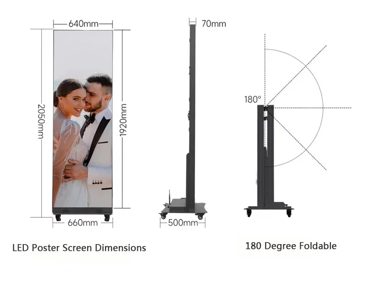 P1.86 P2.5 GOB Foldable Ultra-slim Wireless Portable Digital Poster LED Display Screen for Rental Retail & Wedding Activities