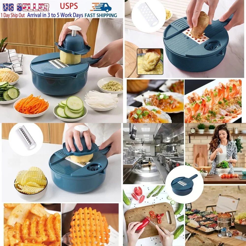 

Fruit & Vegetable Tools12 in 1 Vegetable Chopper Multifunctional Safe Mandoline Slicer Food Cutter Kitchen Gadget for Slicing