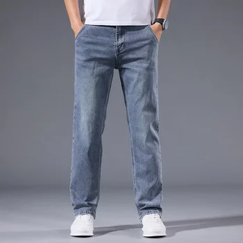 Men's Loose Straight Leg Jeans Retro Washed Elastic Casual Pants Suitable for All Seasons Versatile Pants 2