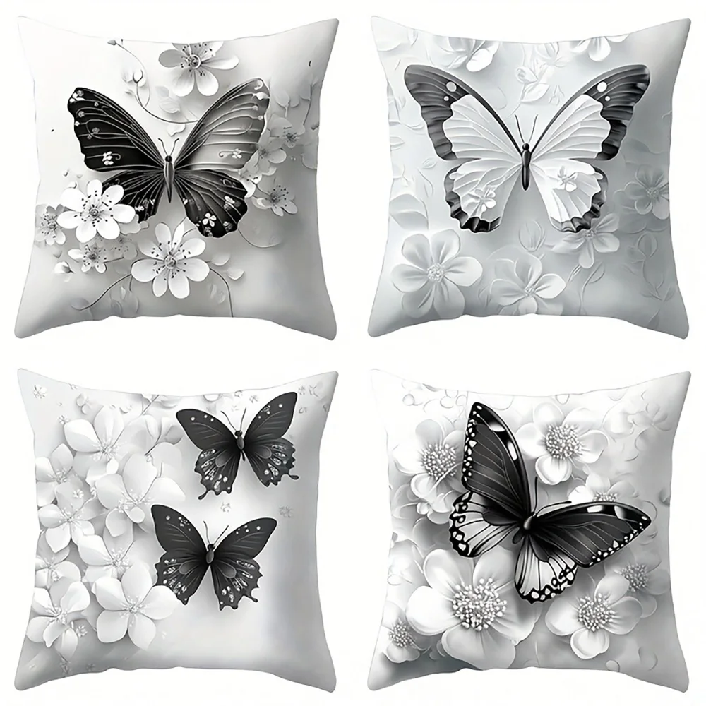 

Black and White Butterfly and Flower Pattern Pillowcases for Stylish Home Decor Sofa cushion cover home room decoration