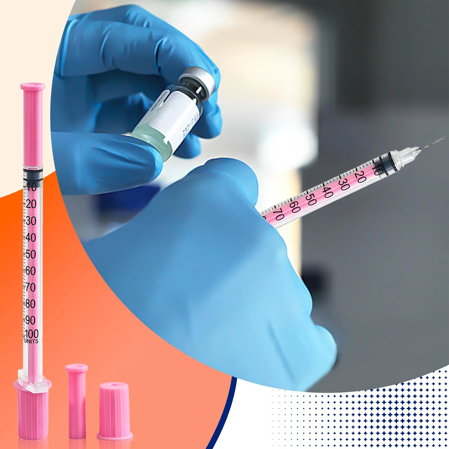25/100 Stück 1ml 30G 8mm Sterile Insulinspritze mit Nadeln, rosa Kappe, einzeln verpackt, Einweg-Kunststoff-Kosmetikspritze – Detail 5