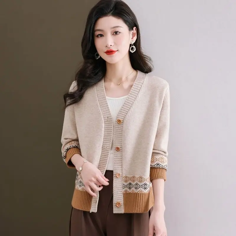 Women Autumn Fashion Office Lady Loose V-neck Long Sleeve Knitwear Women Clothes Temperament All-match Knitting Cardigan Coat