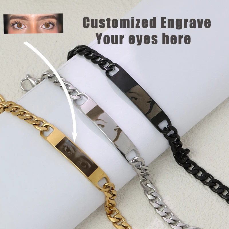 Personalized Human Eyes Bracelet with Customize Photo Cuban Chain Bracelet Bangle Stainless Steel Jewelry Valentine's Day Gift