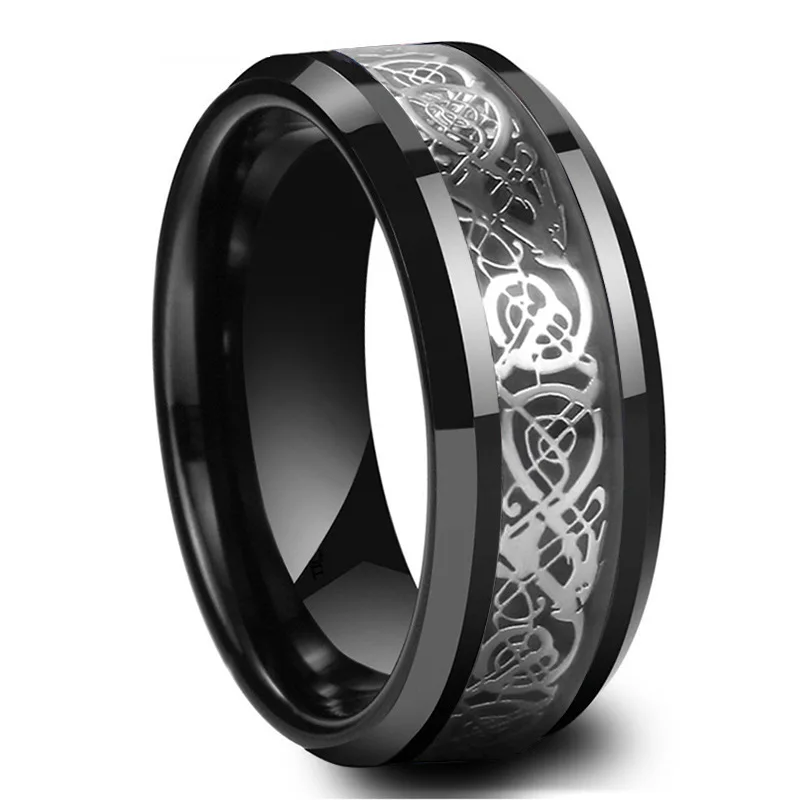 Charm Couple Rings For Men Stainless Steel Celtic Dragon Ring Heart Black Zircon Women Wedding Rings Set Valentine\'s Day Jewelry