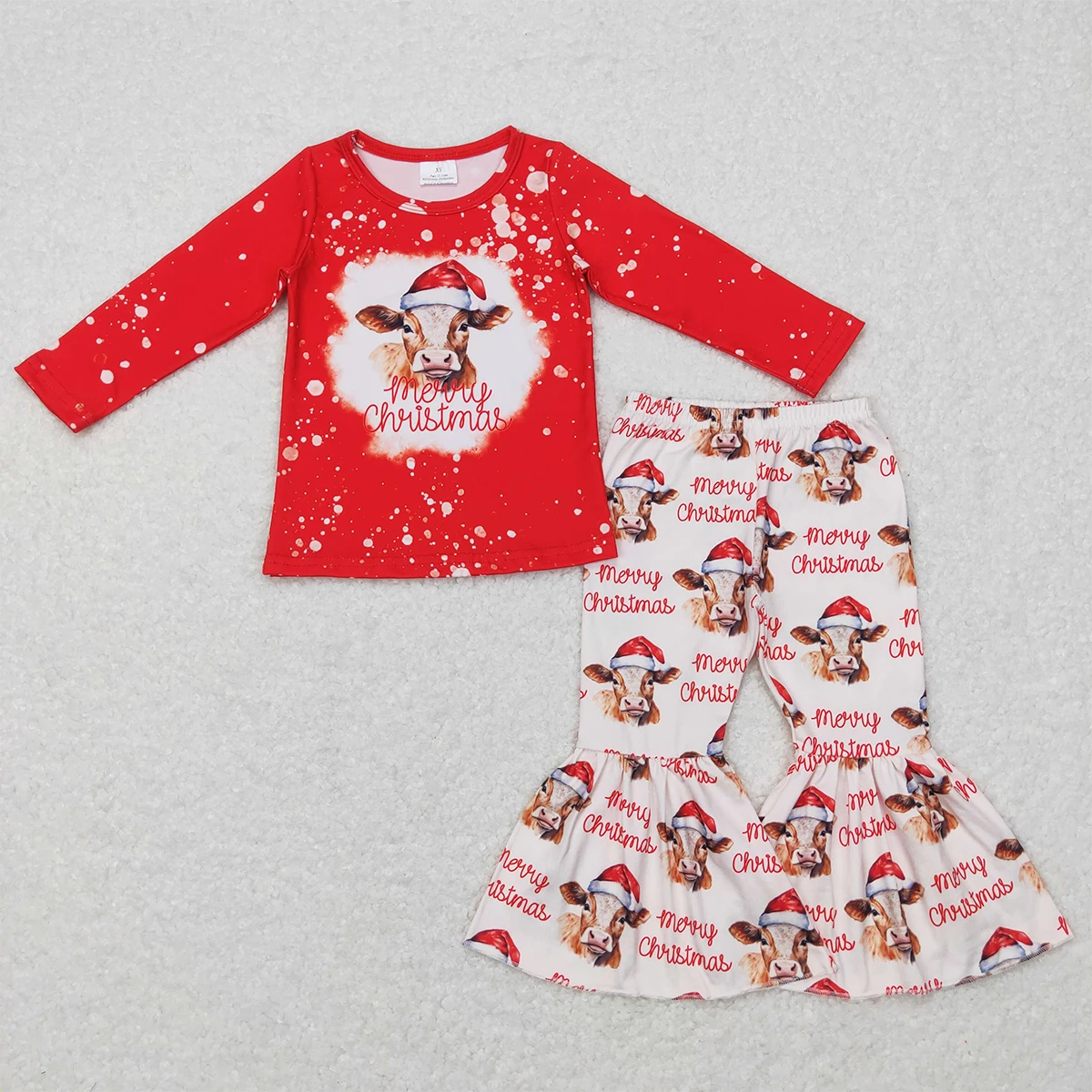

Wholesale Children Christmas's Day Outfit Baby Girl Long Sleeves Embroidery Dog Heart Tunic Kids Red Cotton Pants Children Set