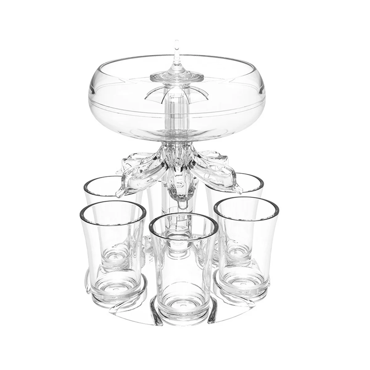 Party Drink Dispenser with 6 Shot Glasses Set - Acrylic Touchless Liquor Dispenser for Beverage Cider Cocktail