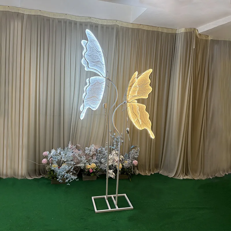 New wedding props luminous butterfly wing pendant ceiling decoration wedding stage iron road guide ornament arrangement
