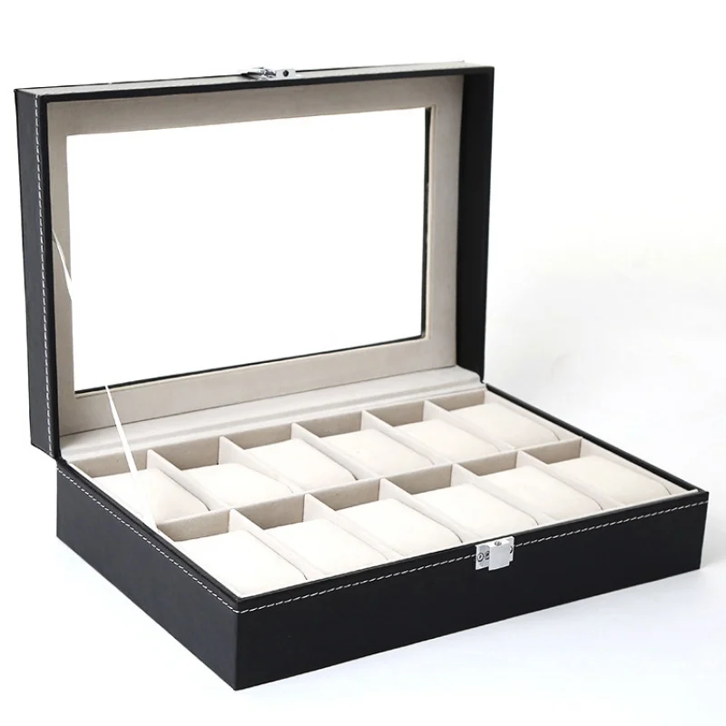 12Bit  Pinhole Pattern Black Watch Box Leather Watch Box Storage Box Watch Display Jewelry Box