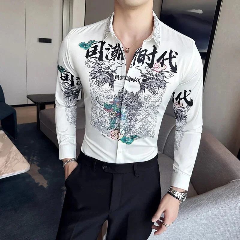 Men's Hawaiian light luxury long sleeved floral shirt, surfboard printed shirt, casual top, elegant clothing, polyester fiber fa