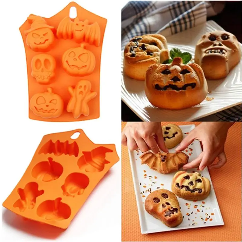 Halloween Silicone Mold Food Grade Non Stick Pumpkin Ghost Skull Bat Chocolate Candy Maker Kitchen Party Baking 1Pcs Premium
