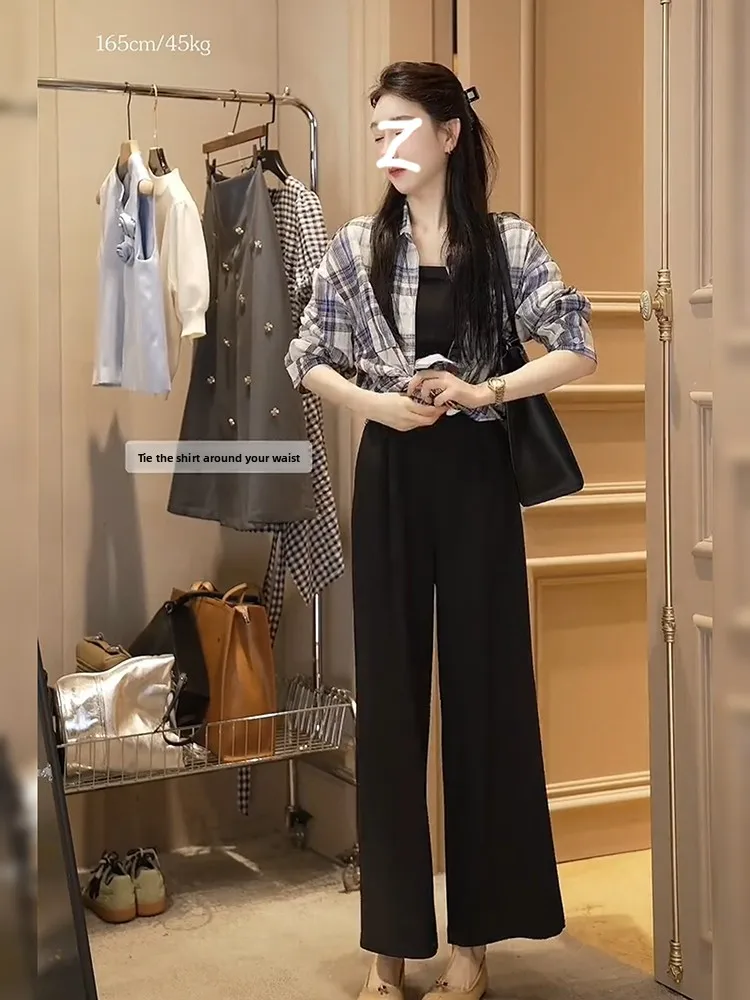 

Ele Retro One-Piece Rer with Strapl ter Ne Design for Women High Waist Straight Leg Pants Autumn Faion