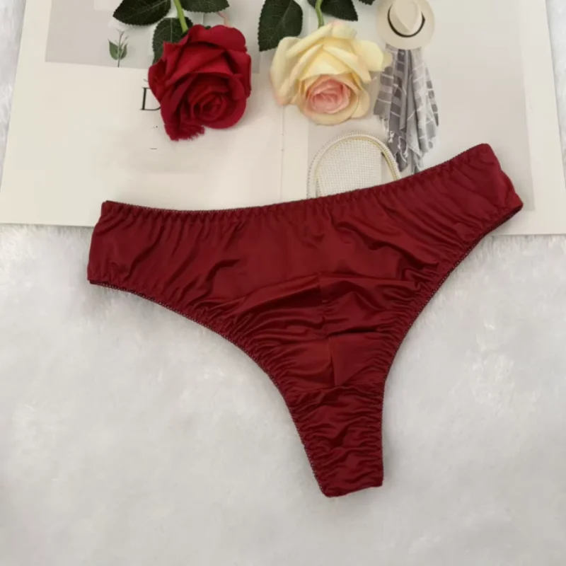 Men's Smooth Low Waist Solid Color Sexy Silky Touch Satin Thong Men's Daily Wear Comfortable P[arty G-string Underwear