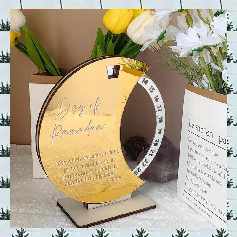 

Ramadan Advent Calendar, Ramadan Advent Countdown Mubarak Acrylic Moon Ornament Ramadan Table Decoration Durable ,Gold & Silver