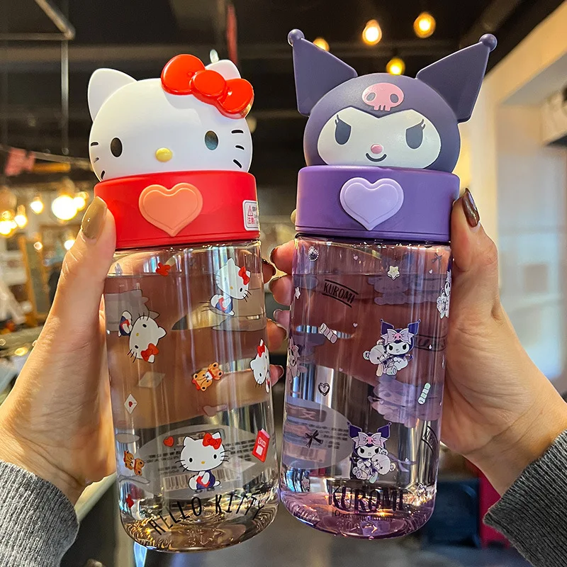 Прозрачная чашка Sanrio, 500 мл, с героями мультфильмов Kuromi Cinnamoroll Melody, безопасный материал Tritan, бутылка для воды, подарки для девочек
