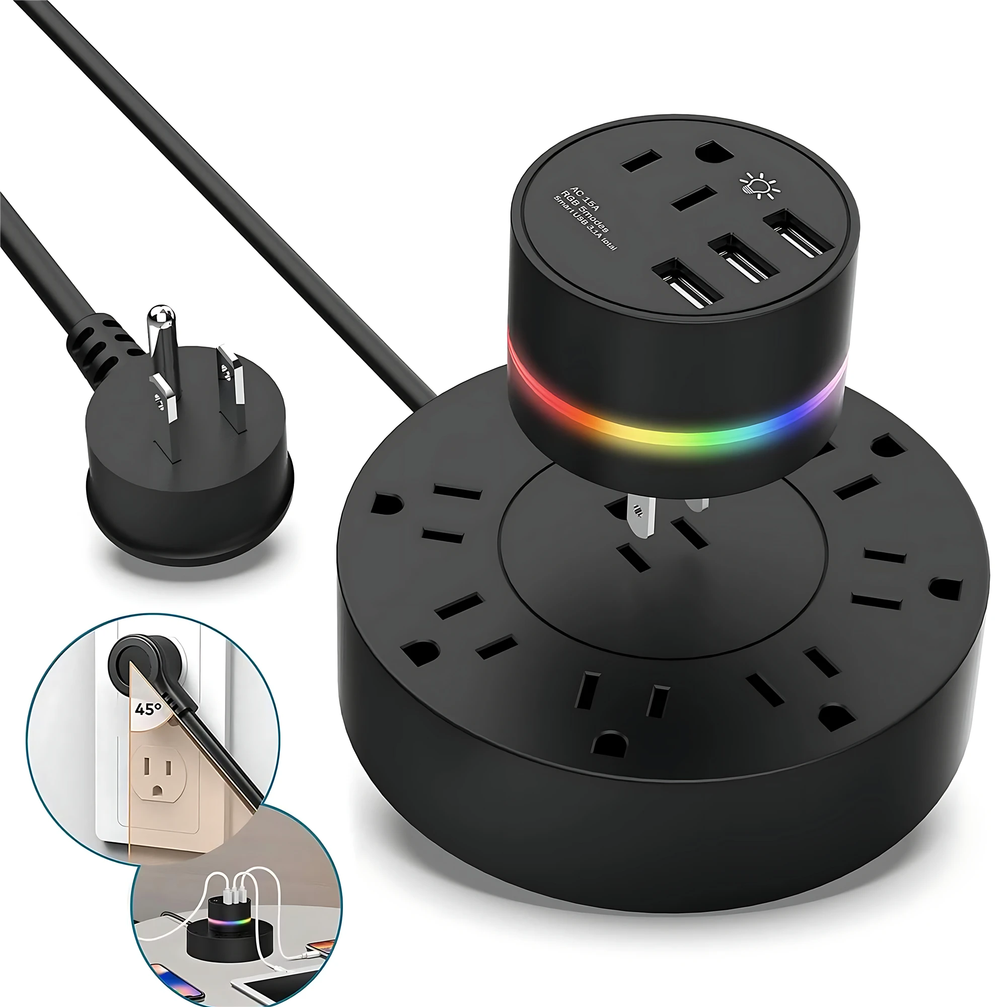 รางปลั๊กไฟแบบหลาย STOP kontak listrik 8ช่อง3USB พอร์ตสำหรับชาร์จ6FT ตัวกรองเครือข่ายแบบต่อขยายไฟสำหรับบ้านกลางคืน