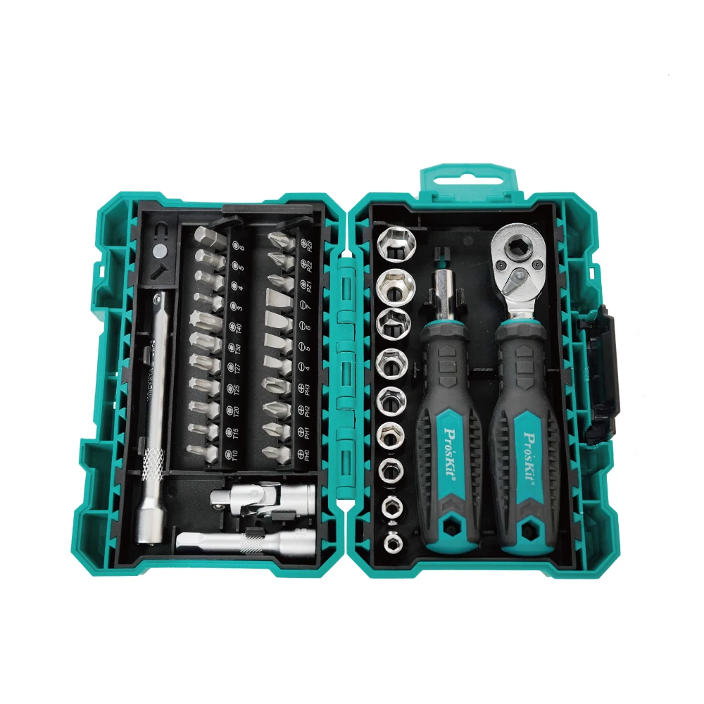 Pro'sKit 38Pcs Multi‑Function Ratchet Wrench Set High Torque 2‑Way Grip Heavy‑Duty Precision Combination Tool Kit Hand Tool Set