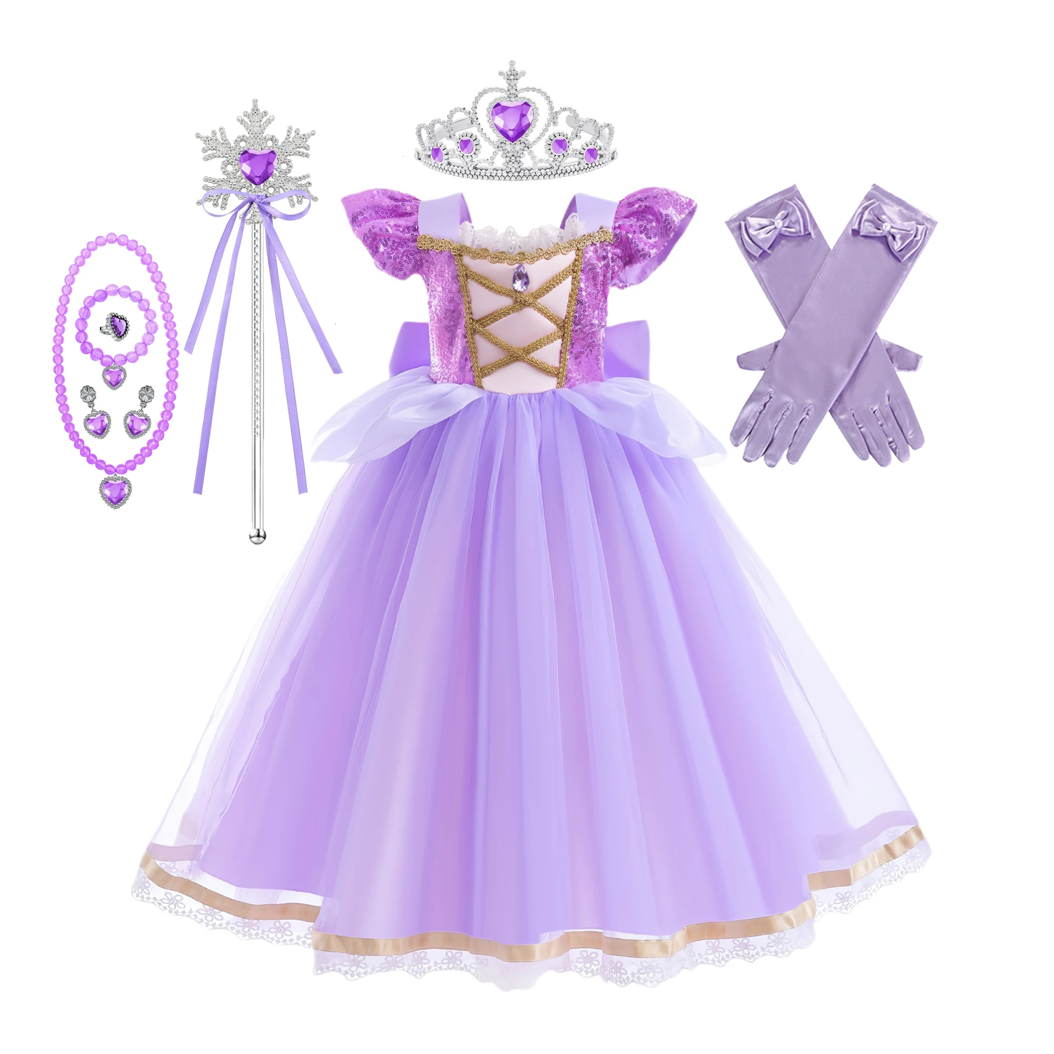Baby Meisjes Deluxe Elegante Rapunzal Prinses Jurk Cosplay Kostuum Kids Halloween Verjaardagsfeestje Vestido Paars Gezwollen Jurken
