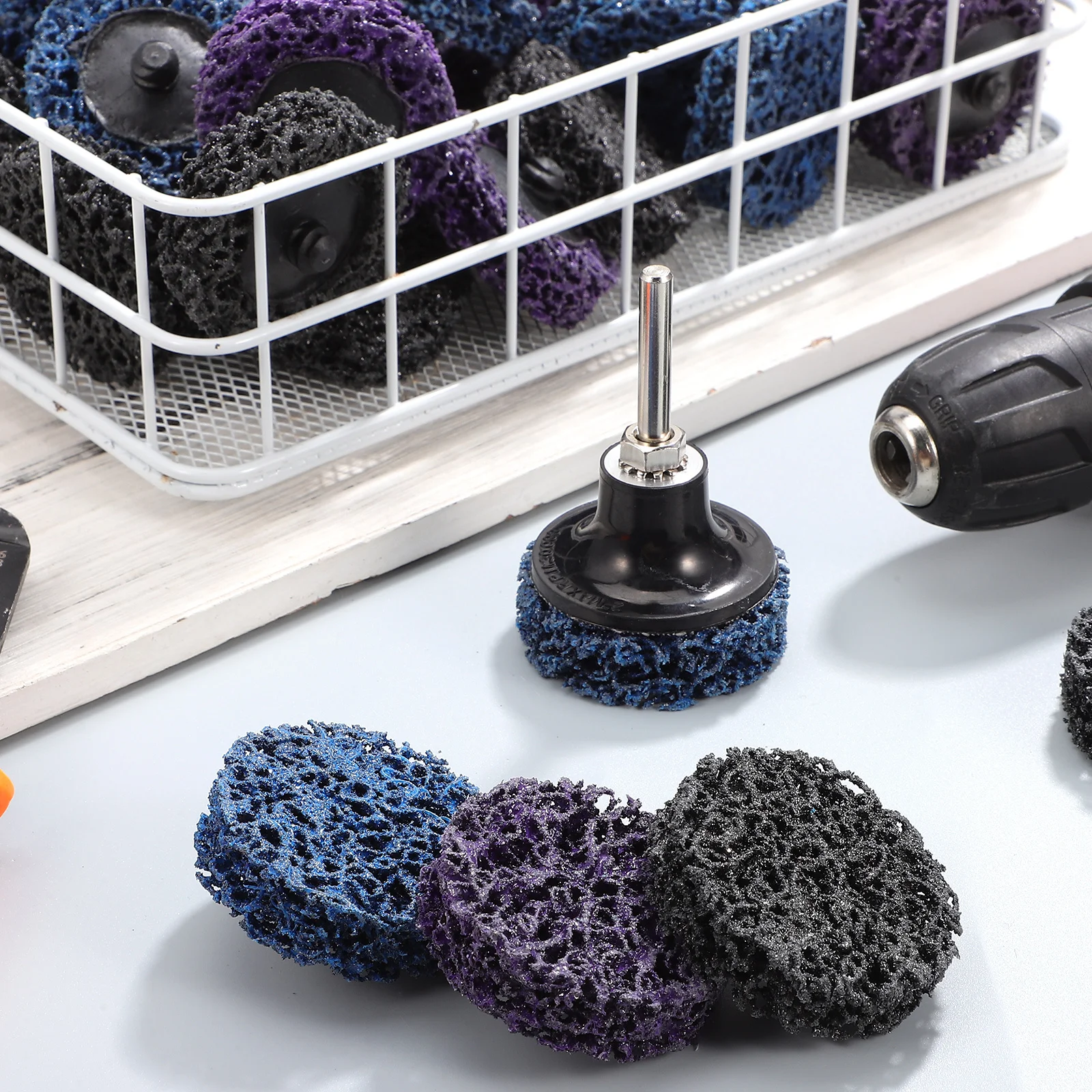 1Set Alat Abrasif Serat Nilon Strip Disc Penghilang Cat Efisien untuk Penggiling Sudut Perawatan Otomotif Pertukangan Kayu