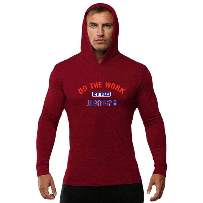 Mens Bodybuilding Fitness Letter Printed Cotton Slim Fit Autumn Fashion Breathable Workout Gym Sports Hooded Sweatshirts