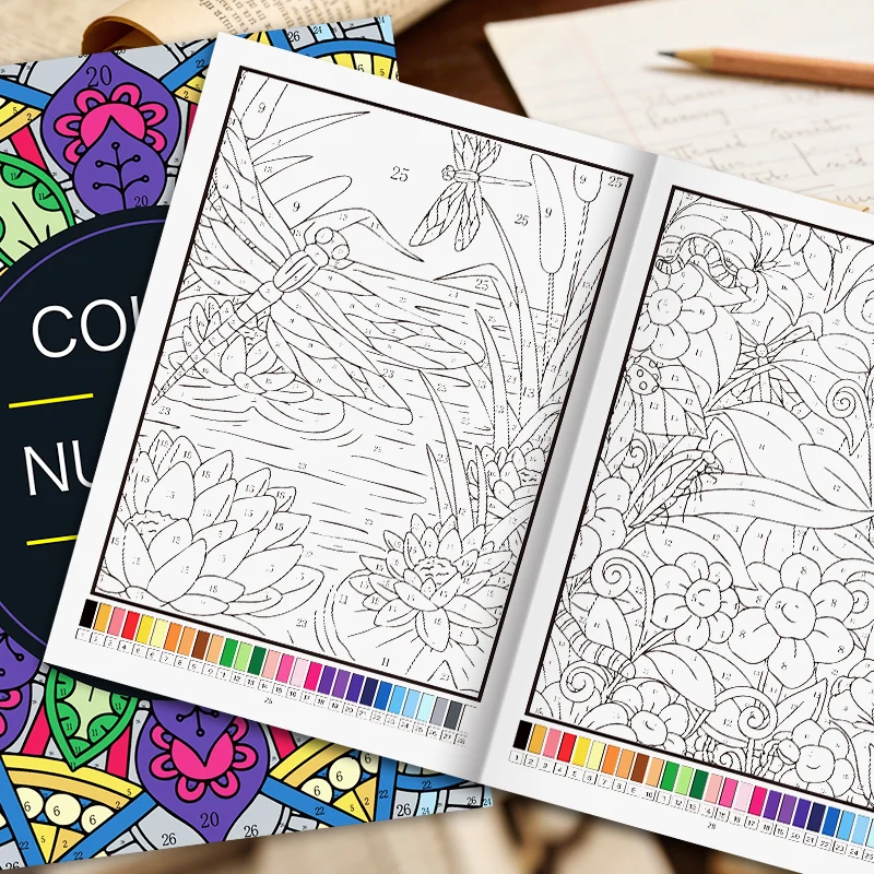 Malen nach Zahlen für Erwachsene, Malbuch mit 32 Seiten, Blumen-Mandala-Design, Stressabbau, Entspannungstherapie, Aktivitätsbuch – Detail 7