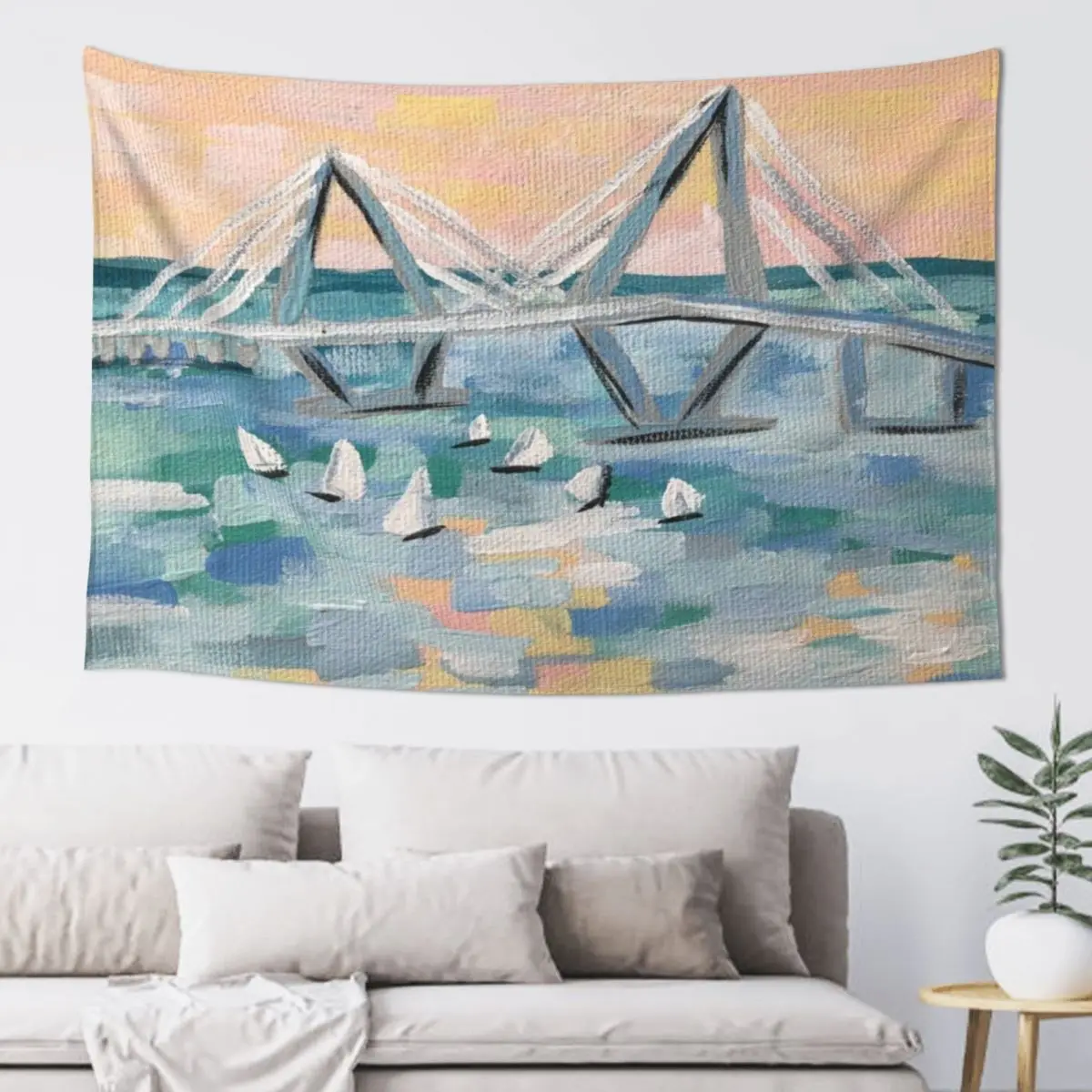 Ravenel Bridge Charleston SC Abstract Tapestry Room Aesthetic House Decor Room Decoration Korean Style Tapestry