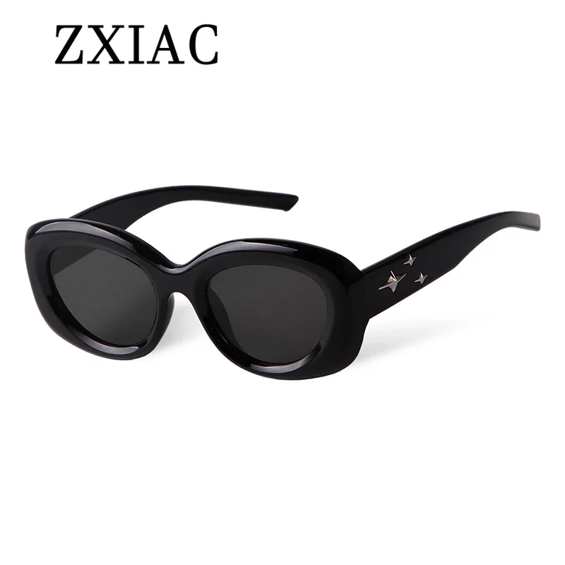 ZXIAC Fashion Oval Frame Sunglasses Women 2025 Brand Luxury Designer Leopard Rivet Decorative Sun Glasses for Men Eyewear UV400