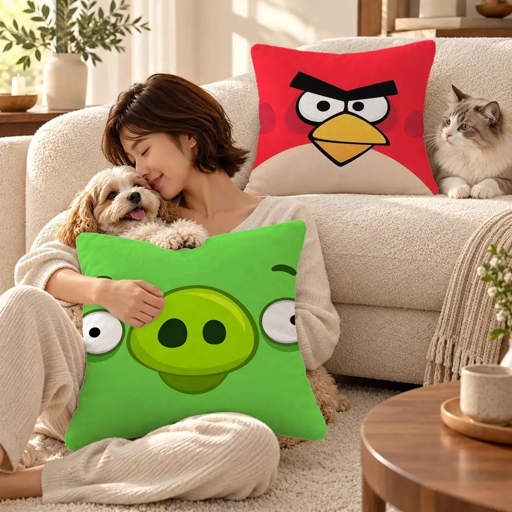 Game Angry Birds Cushion Cover Short Plush Cushion Cover Pillowcase Home Decor for Sofa Bedroom Holiday Gift