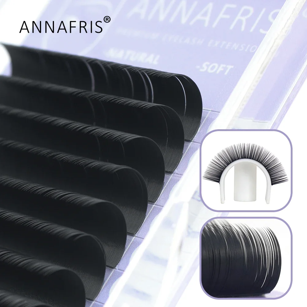 ANNAFRIS High Quality 16rows/Tray Matte Black Individual Eyelash Extension C D Curl Natural Soft Faux Mink Russian Volume Lashes