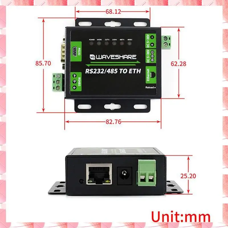 JAJA Waveshare RS232/RS485 zum Netzwerk-Port-Modul, Dual-Serial-Port, ETH, RJ45, Industriequalität, Zwei-Wege-transparente Übertragung