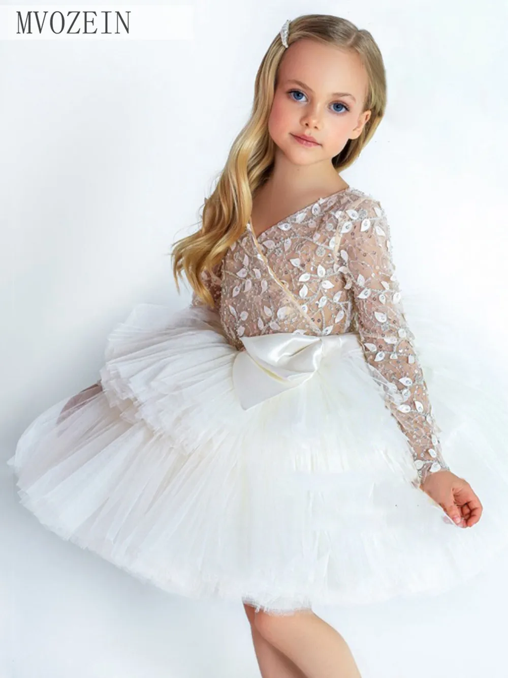 Ivory Flower Girl Dress Puffy Girl Princess Dress Sleeve Wedding Party Dress Dress For Girls Baby Dresses Kid's Dresses