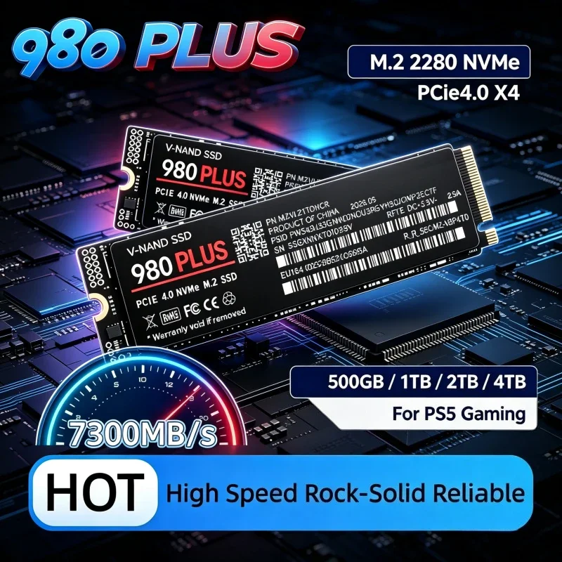 980 PLUS PCIe Gen4.0 X4 TLC 3D NAND 7300MB/s,  Internal M.2 NVMe SSD 1TB, 2TB, 4TB, 500GB 2280 Gaming Drive For PC, PS5, Laptop.