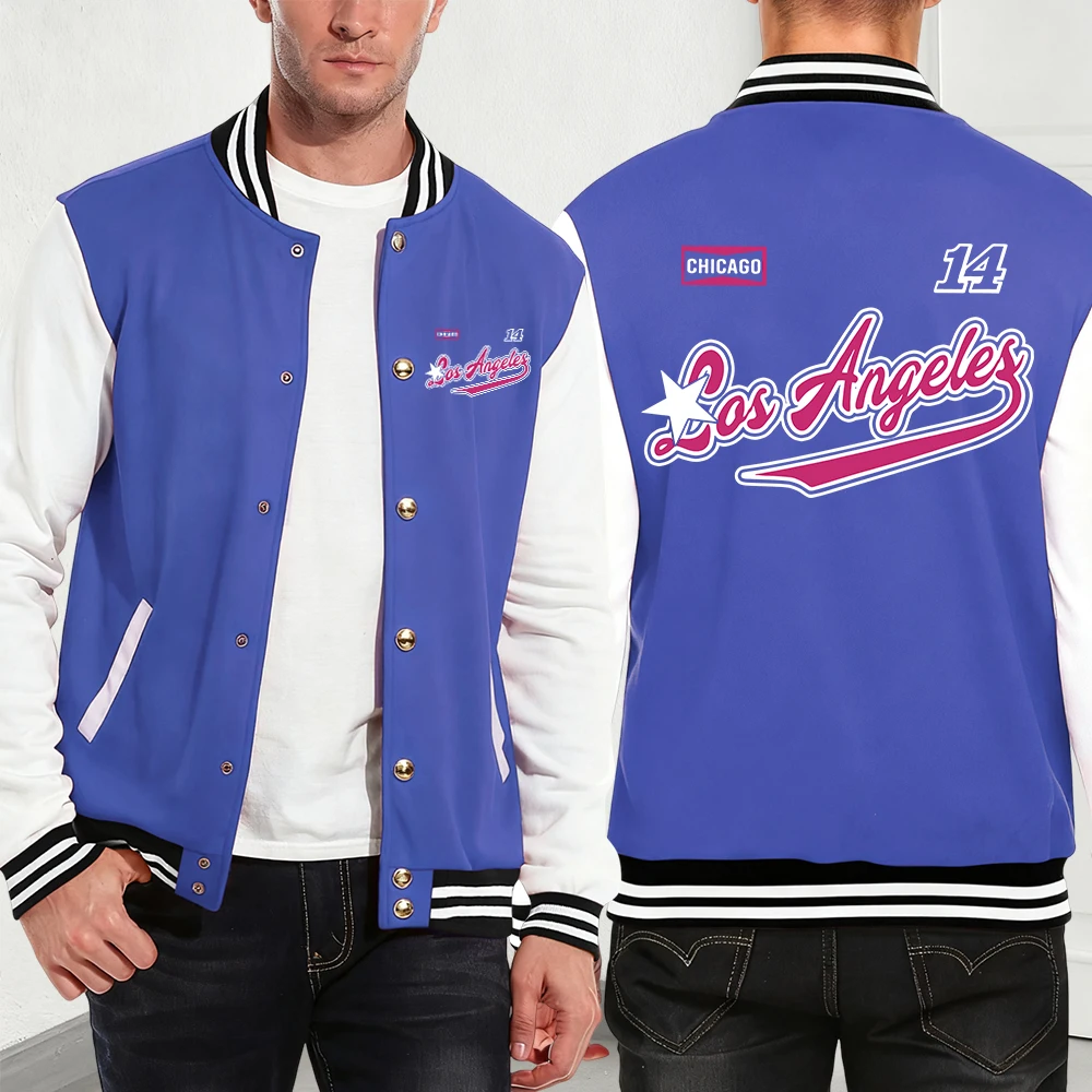 

14 Chicago Los Angeles Printing Cotton Coats Mens Winter Fleece Warm Jackets Basics Pocket Baseball Jersey Hip Hop Men'S Tops