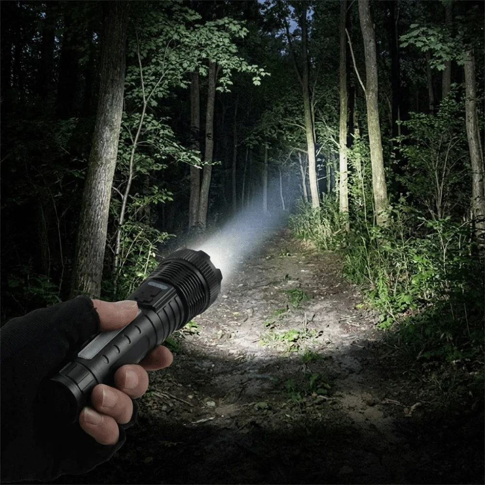 Super Bright Zoom Rechargeable Flashlight Long Lasting Runtime Power Display COB Work Light Portable Durable Camping Flashlight