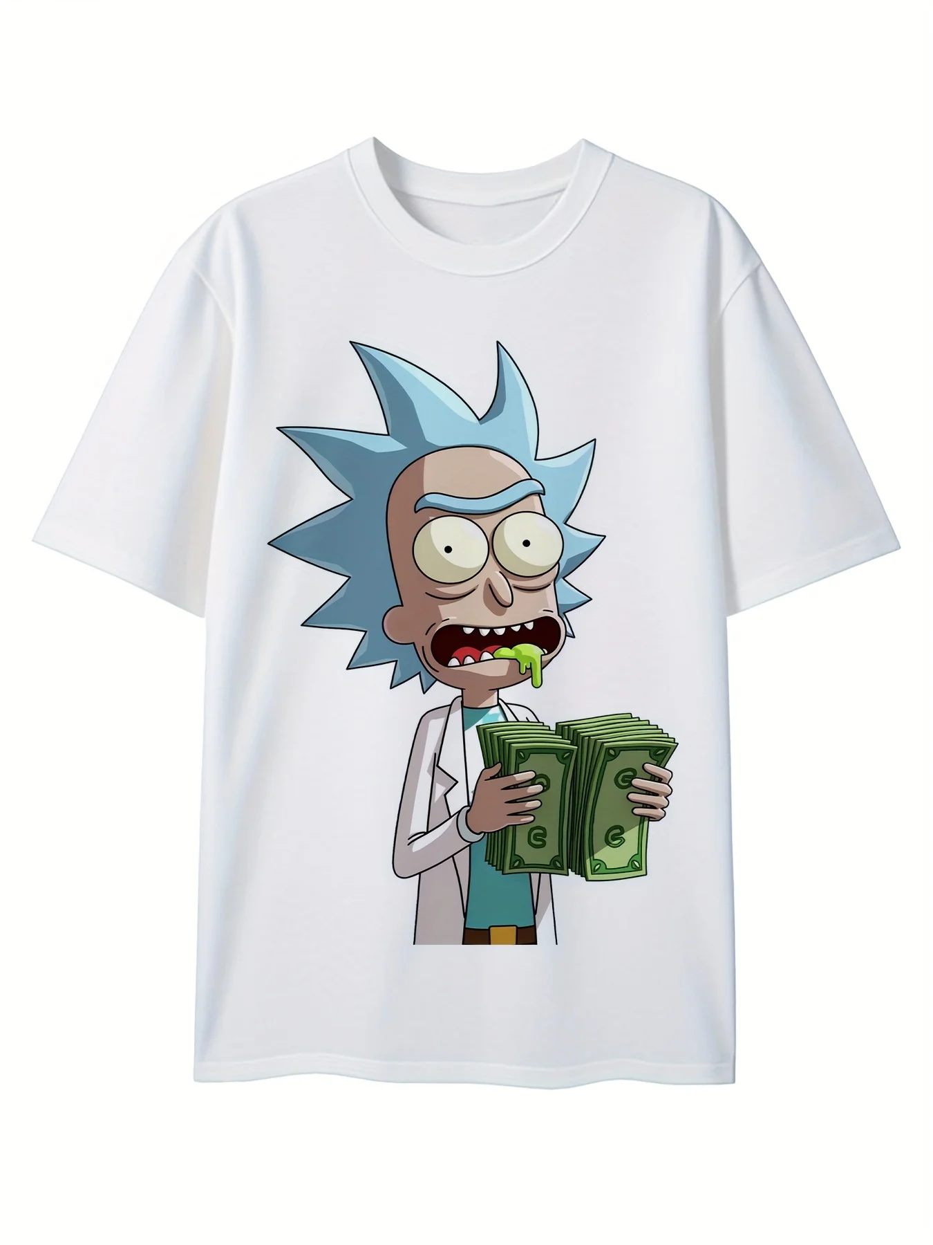 تي شيرت رجالي من القطن برسومات ريك آند مورتي، أسود مريح، برقبة دائرية وأكمام قصيرة مع طباعة كرتونية لصالة الألعاب الرياضية