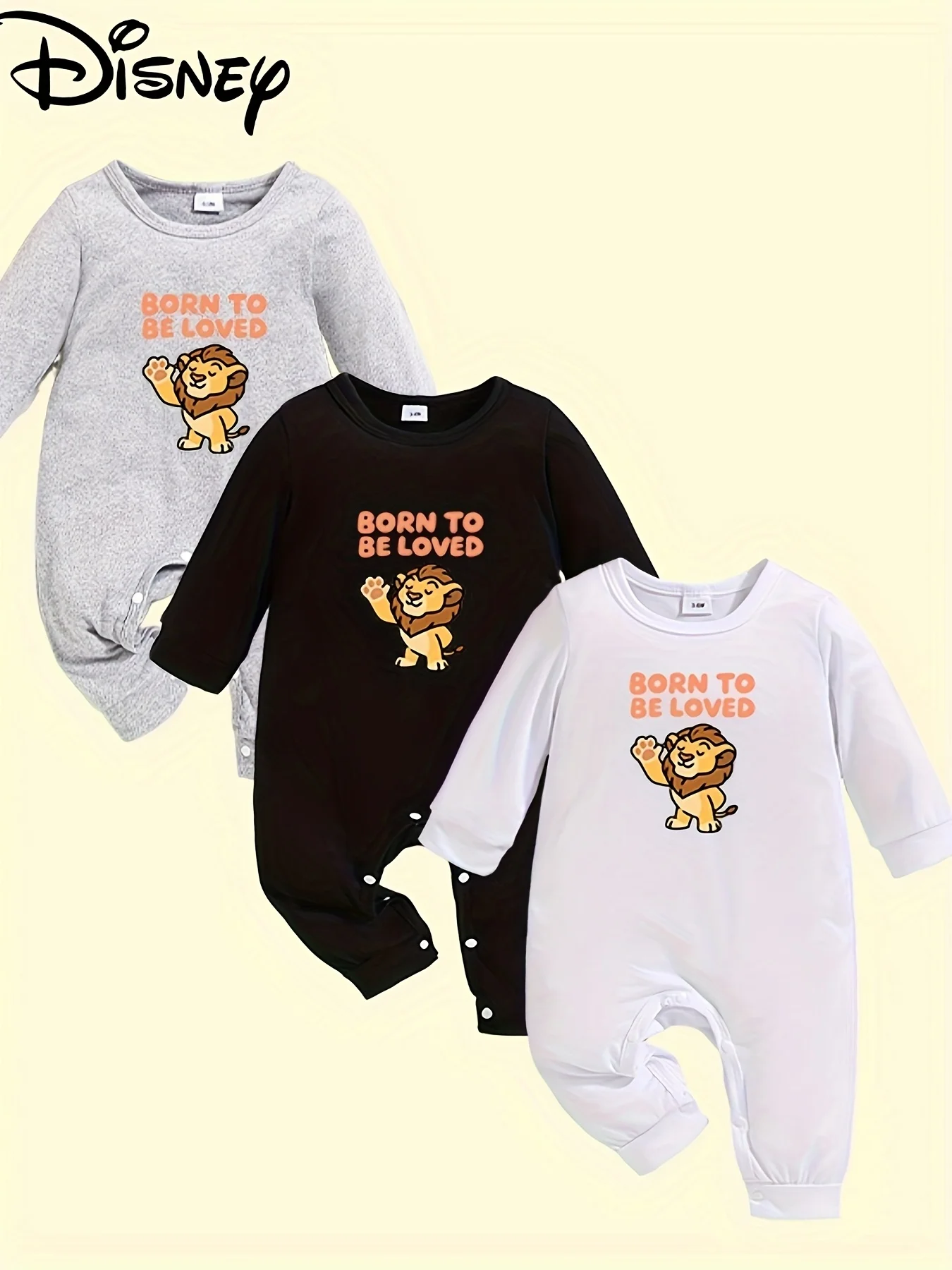 

【Officially Licensed | Disney 3-Pack】 The Lion King Baby Long-Sleeve Rompers | Easy-Wash & Soft